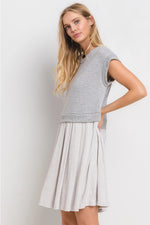 Contrast Mini Dress Gray Pleated Bottom