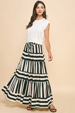 Stripe Tiered Maxi Skirt Black and Off White
