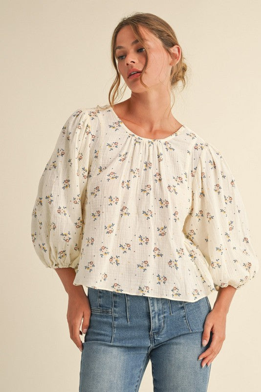 Floral Gauze Top with Bow Tie Back Detail