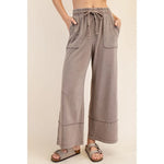 Light Taupe Mineral Wash Crew Neckand Wide Leg Pant SET by Rae Mode