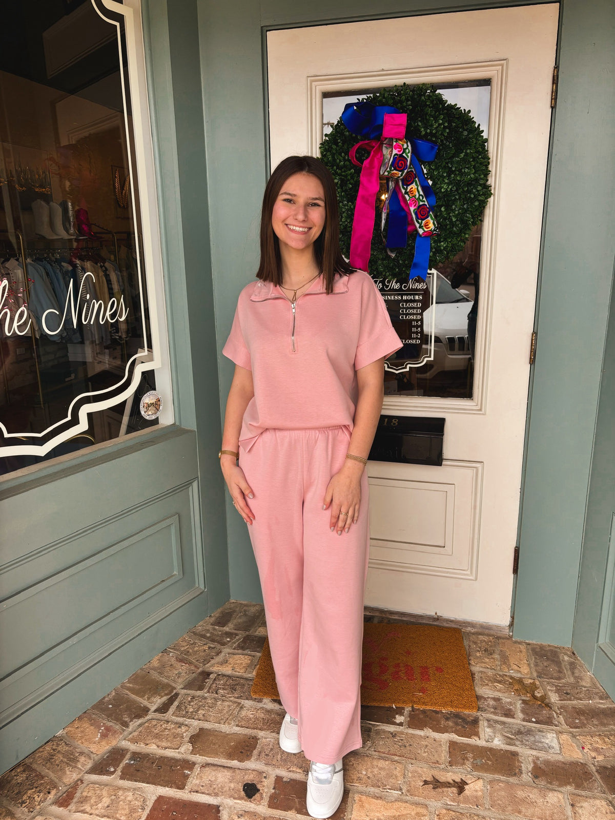 Catalina Short Sleeve Quarter Zip + Pants Modal SET- Blush