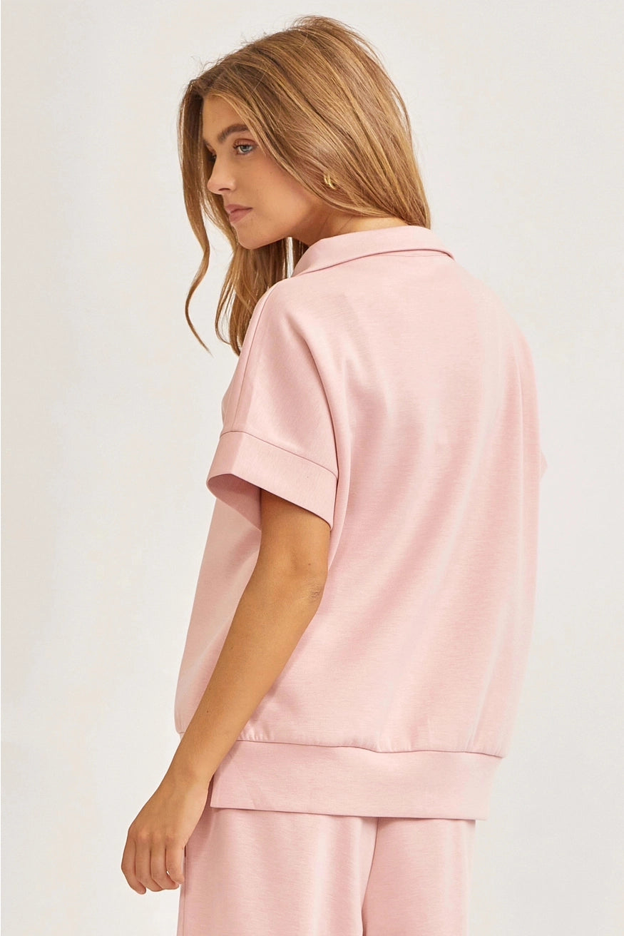 Catalina Short Sleeve Quarter Zip + Pants Modal SET- Blush