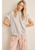 SLEEVELESS HOODIE WITH LACE DETAIL -Heather Gray or Sky Blue