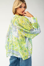 PRINTED BUTTON DOWN BLOUSE TOP