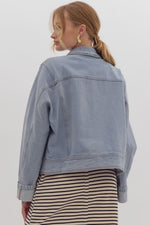 Denim Jacket with Diamond Stitch Zipper Trim Detail and Flap Pockets