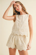 Floral Eyelet Crop Top and Scallop Short SET