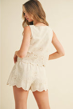 Floral Eyelet Crop Top and Scallop Short SET