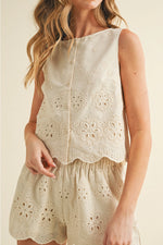 Floral Eyelet Crop Top and Scallop Short SET