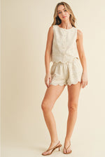 Floral Eyelet Crop Top and Scallop Short SET