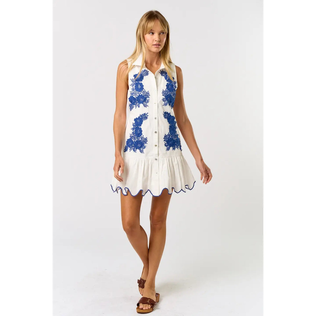 Embroidered Collar Button Down Mini Dress