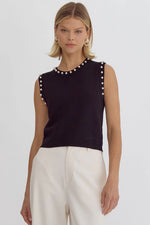 Pearl Trim Sleeveless Sweater