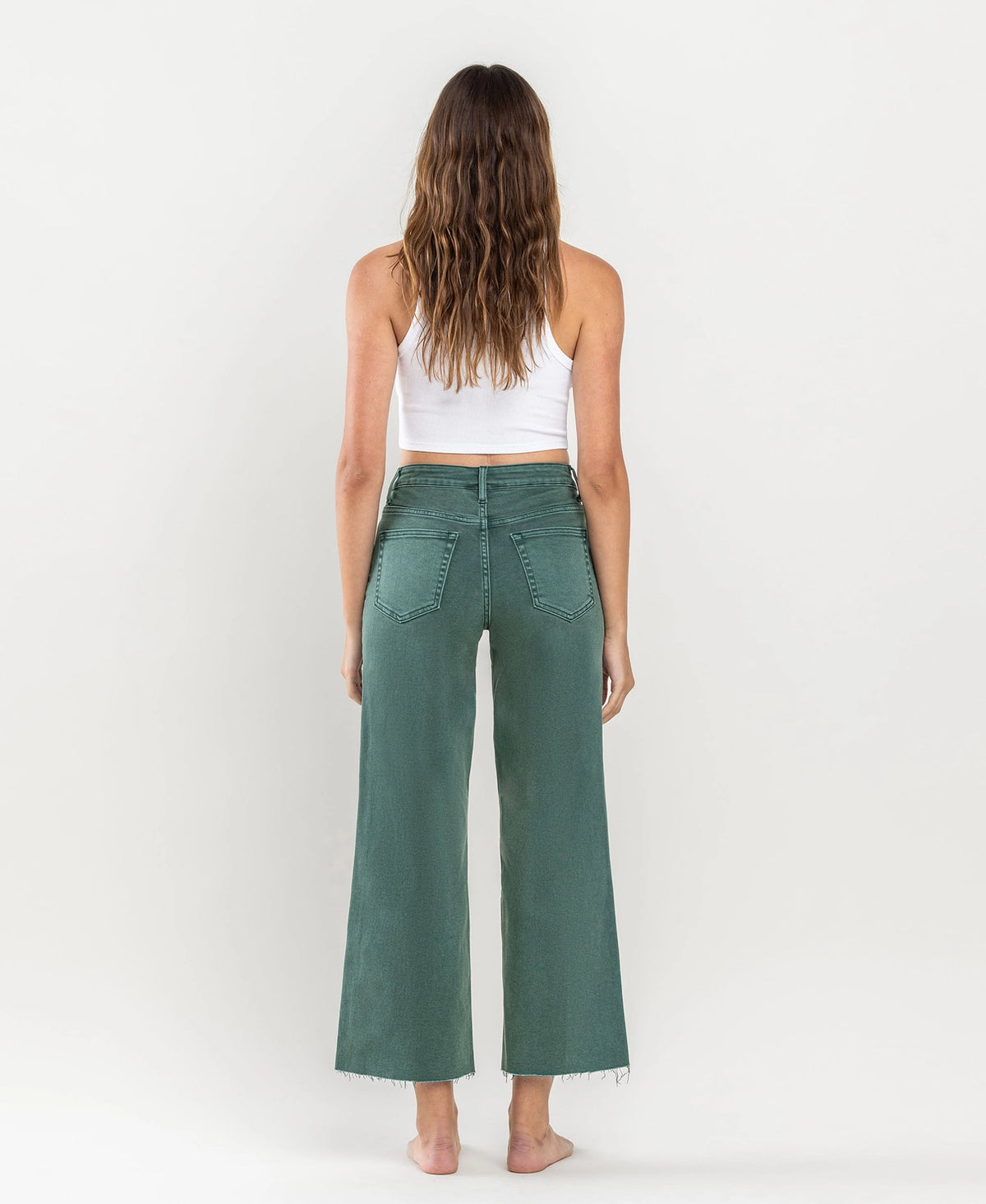 Olivia Vervet Mallard Green Wide Leg Cropped Denim