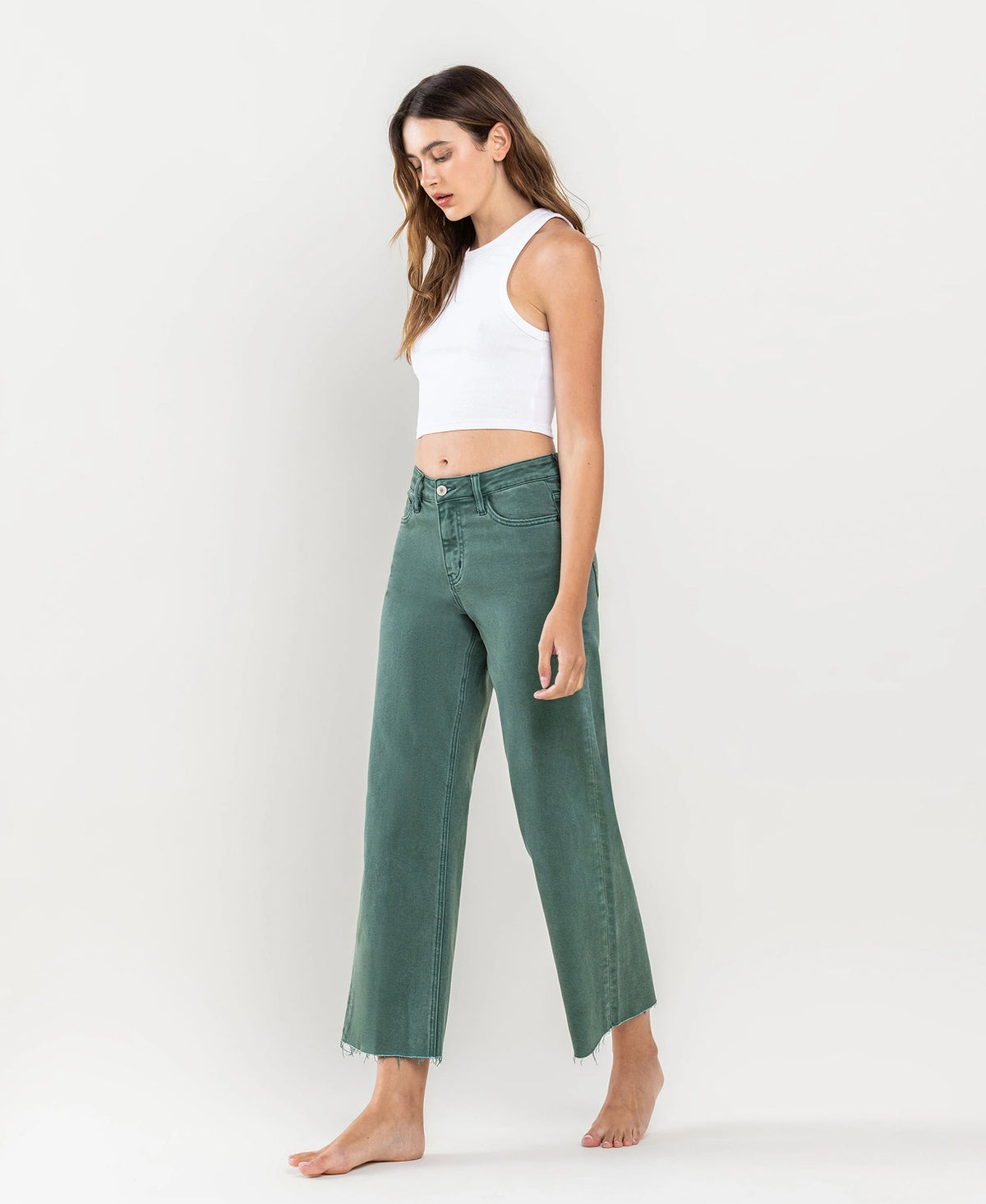 Olivia Vervet Mallard Green Wide Leg Cropped Denim