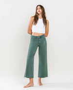 Olivia Vervet Mallard Green Wide Leg Cropped Denim
