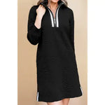 Textured Jacquard Zipper 3/4 Sleeve Dress** Available in Pink or Black