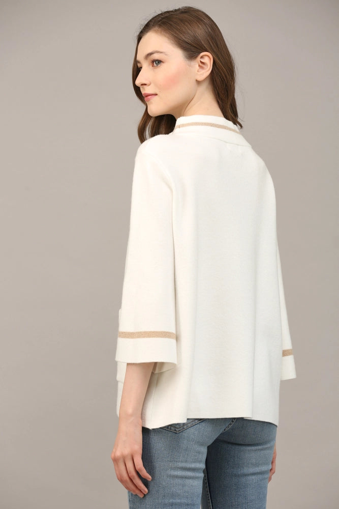 Contrast Lurex Mock Neck Sweater Cream/Gold