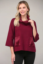 Contrast Satin Cowl Neck Bell Sleeve Sweater
