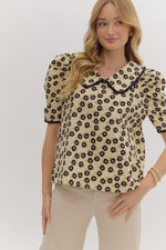 Black and Cream Floral with Collar Detail