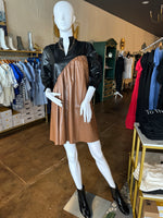 FATE Colorblock 3/4 Sleeve Leather Mini