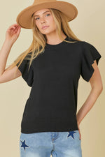 Ruffle Sleeve Sweater - Black