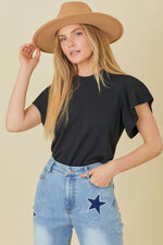 Ruffle Sleeve Sweater - Black