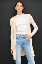 Long Ribbed Lightweight Duster Cardigan -Ivory