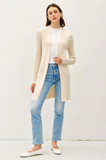 Long Ribbed Lightweight Duster Cardigan -Ivory