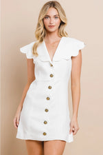 MINI SCALLOP NECK DRESS/GOLD BUTTON DETAIL