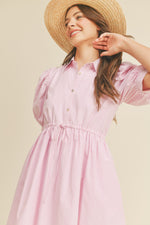 PINK PIN STRIPE BUTTON DOWN DRESS