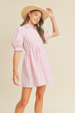 PINK PIN STRIPE BUTTON DOWN DRESS
