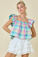 GINGHAM SQUARE NECK BABYDOLL TOP