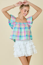 GINGHAM SQUARE NECK BABYDOLL TOP
