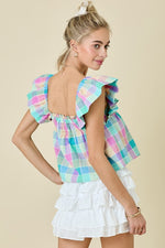GINGHAM SQUARE NECK BABYDOLL TOP