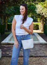 Caroline Hill BRIELLE BUCKET BAG- CREAM w Crossbody Strap