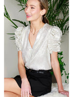 HENLEY NECKLINE METALLIC BLOUSE