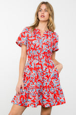 THML Red and Blue Smocked Waist Mini Dress