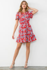 THML Red and Blue Smocked Waist Mini Dress