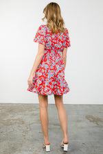 THML Red and Blue Smocked Waist Mini Dress