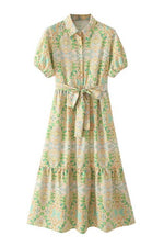 Apple Green Floral Print Midi with Tie Waist