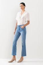 Sneak Peek High Rise Kick Flare in Medium with Raw Cut Hem