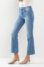 Sneak Peek High Rise Kick Flare in Medium with Raw Cut Hem