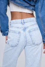 SneakPeek High Rise Wide Kick Crop w/ Knee and Hem Distressing