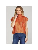 Metallic Foil Sweater Top -Orange