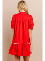 Button Down Dress with Puff Sleeves and Ruffle Hem