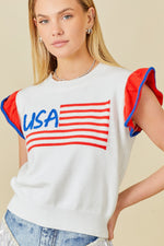 USA Ruffle Sleeve Sweater