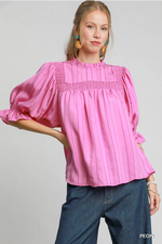Bubblegum Pink Ruffled Mock Neck Top