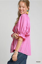 Bubblegum Pink Ruffled Mock Neck Top