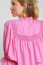 Bubblegum Pink Ruffled Mock Neck Top