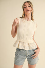Mixed Media Sweater Vest with Woven Hem