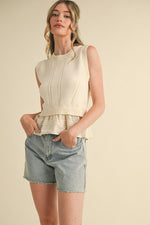 Mixed Media Sweater Vest with Woven Hem